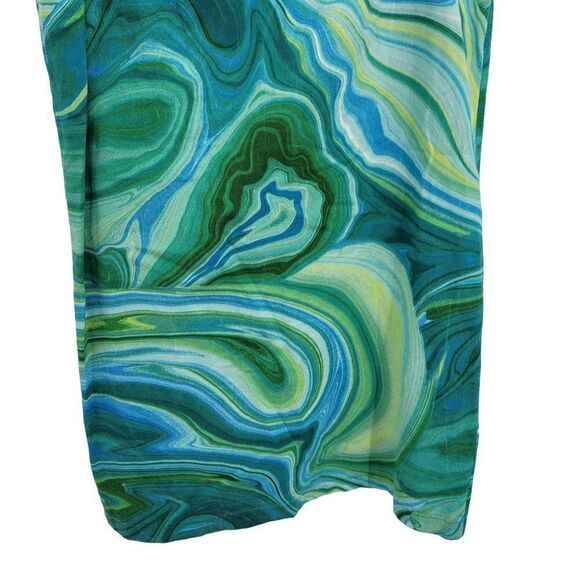 Vintage 70's Handmade GoGo Dress L Aqua Blue Green Swirl Sleeveless Mini Shift - Picture 5 of 9